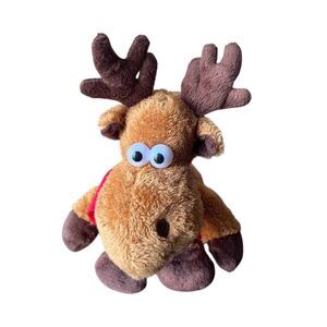 Dan Dee Collector's Choice Sitting Moose Plush Soft Red Ribbon  8.5 Inches Tall
